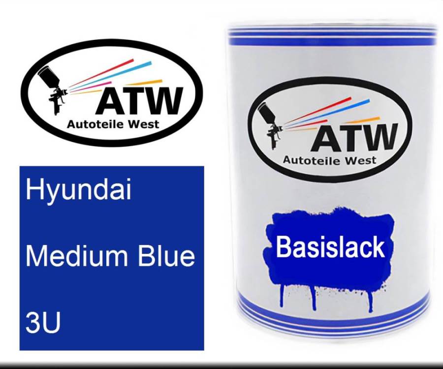 Hyundai, Medium Blue, 3U: 500ml Lackdose, von ATW Autoteile West.